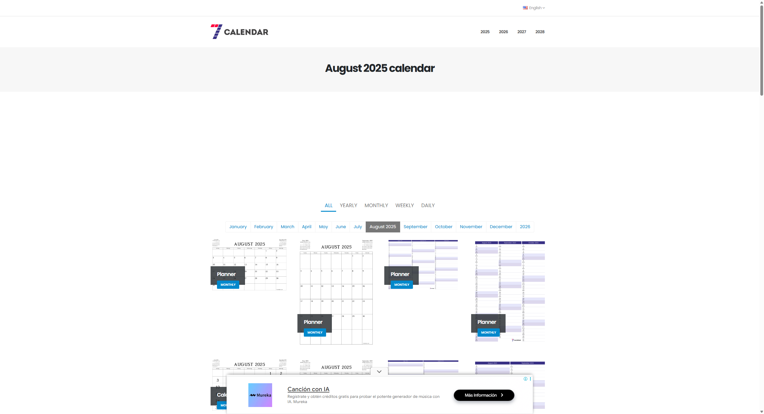 August calendar 2025 printable template - 7calendar